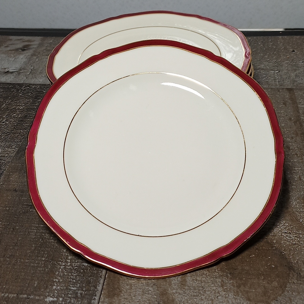Vtg Epiag China Scalloped Edge Gold Trim Bread/Dessert Plates Czechoslovakia